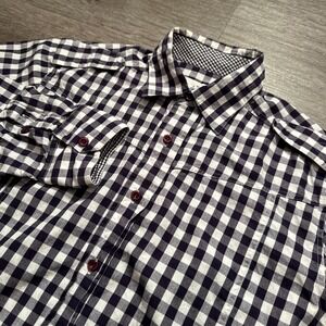 Five Four Shirt Mens Medium Blue Gingham Check Long Sleeve Button UP 100% Cotton